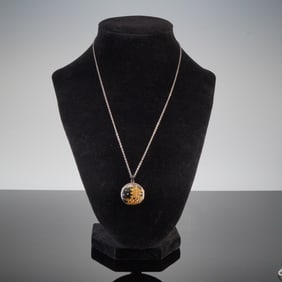 Two-Sided Japanese Landscape Sterling Silver Pendant Necklace