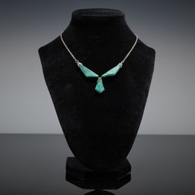 A Modernist Sterling Silver and Malachite Chevron Necklace