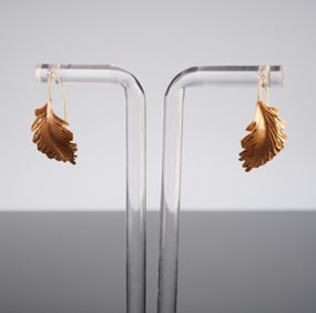 14K Gold Leaf-Shaped Drop Earrings