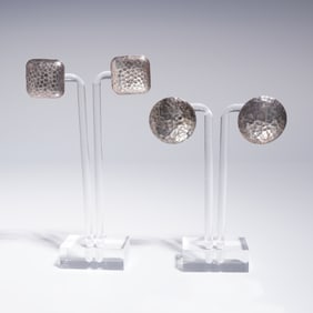 Two Pairs of Hammered Sterling Silver Stud Earrings