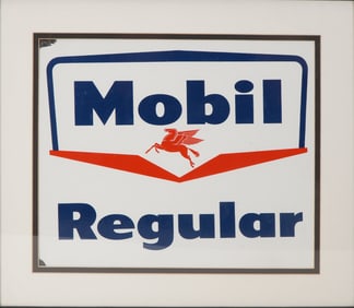 Framed Mobil Regular Porcelain Service Station Sign