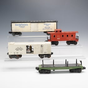 4pc Lionel O Gauge Train Cars Including 3472 Auto Milk Car & SP Caboose