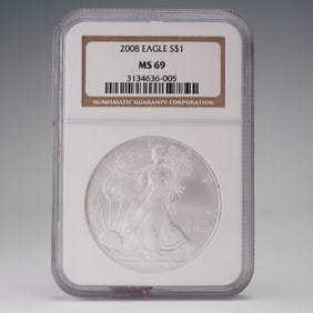 2008 American Silver Eagle $1 Coin NGC Graded MS69