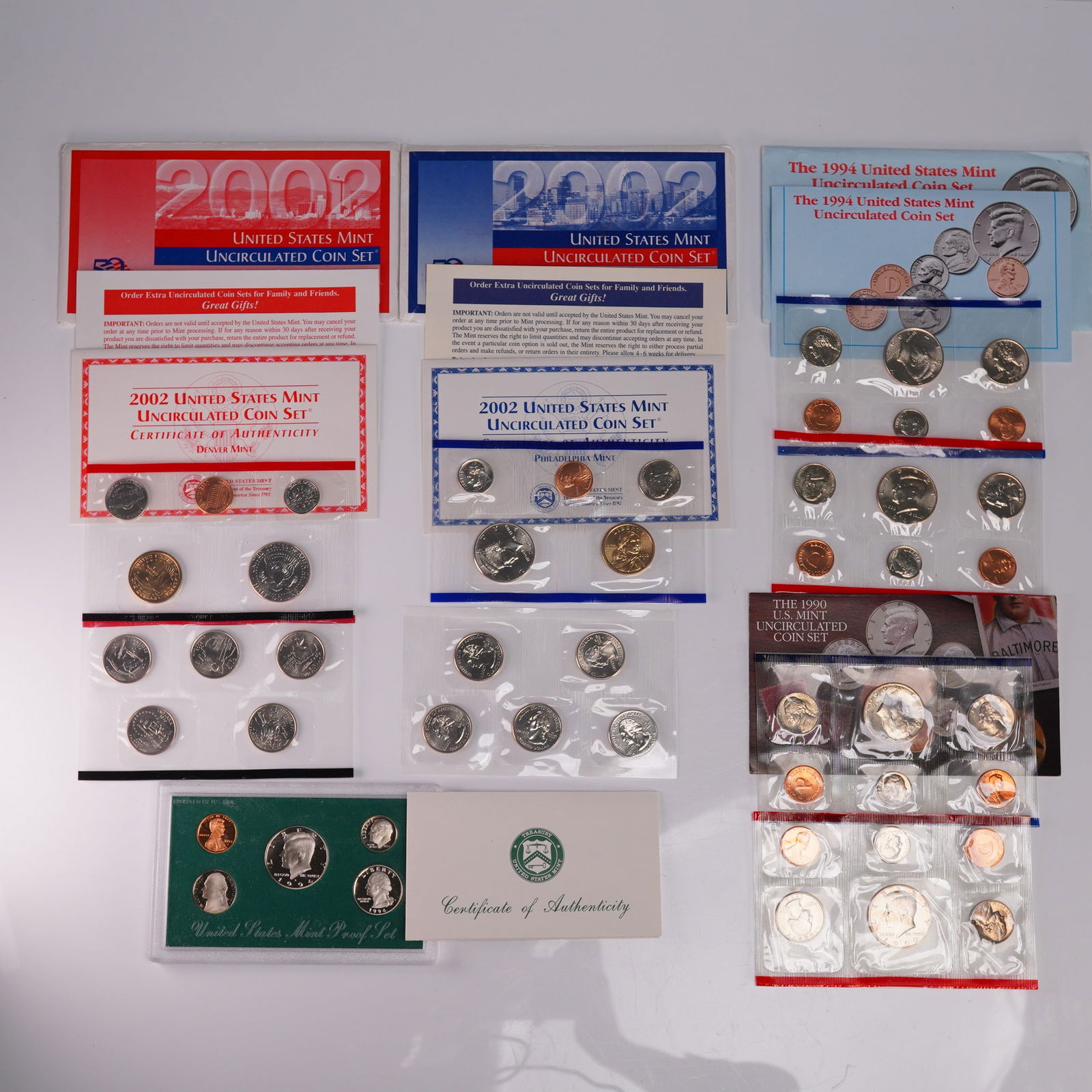 5pc U.S. Mint 1990, 1994, and 2002 Minted Coin Sets (1 of 5)