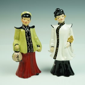 Pair of Midcentury Florence Ceramics Asian-Inspired Figural vases