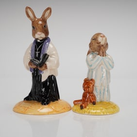 A Pair of Royal Doulton Bunnykins Figurines Vicar DB254 and Bedtime DB55