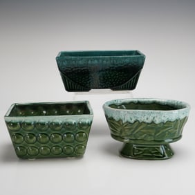 Three McCoy Pottery Green Glazed Jardinieres