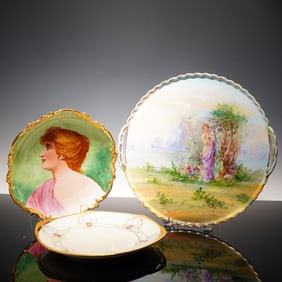 3pc European Art Pottery Plates, Victoria, MZ, Coronet