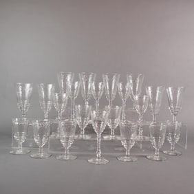 A Collection of 22 Libbey Rock Sharpe Arctic Rose Crystal Stemware