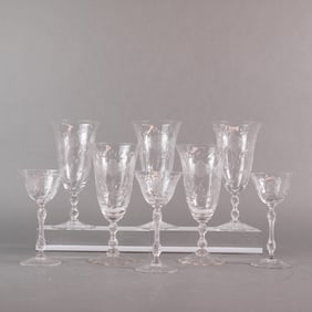 A Collection of Eight Cambridge Etched Crystal Stemware