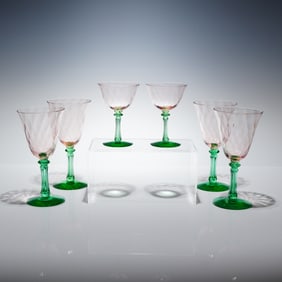 A Collection of Six Tiffin-Franciscan Pink and Green Diamond Optic Stemware