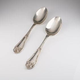 A Pair of Amston Sterling Silver Gladstone Pattern Serving Spoons