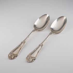 A Pair of Amston Sterling Silver Serving Spoons Champlain Pattern