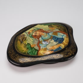 Signed Russian Kholuy Lacquer Box, 'Kupavushka' by L. Poturaiko