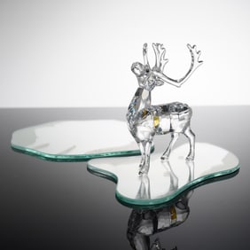 Swarovski Crystal Figurine and Bases, Reindeer, Signed