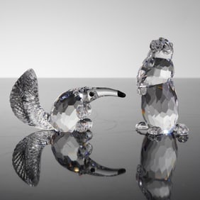 2pc Swarovski Crystal Figurines, Anteater and Marmot