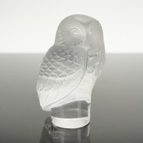 Lalique France Frosted Crystal Owl Paperweight