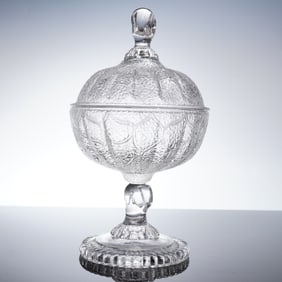 Hobbs Brockunier Tree of Life Sugar Bowl with Lid, Hand with Orb Finial