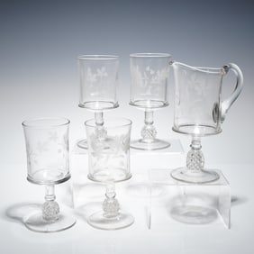 A Collection of 5 Ripley & Co. EAPG Pavonia Pattern Glass Tableware
