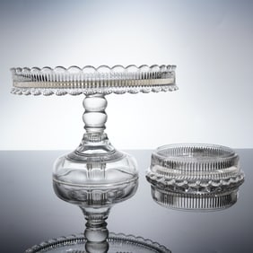 2pc Early American Pattern Glass Quaker Lady Serving Pieces