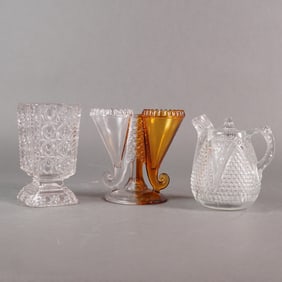 3pc American Pressed Glass EAPG Vases