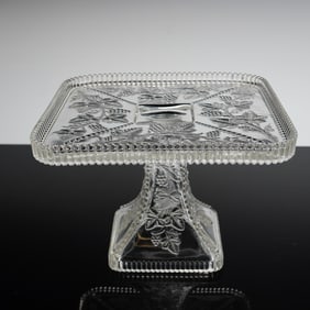 U.S. Glass EAPG Square Cake Stand, Beaded Grape