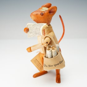 Hal & Louise Payne Knotty But Nice Hand-Carved Wooden Mouse Newspaper