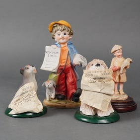A Group of Four Newspaper-Themed Figurines, including a Capodimonte-Style