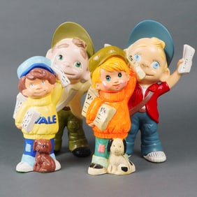 4pc Vintage Comic Ceramic Newspaper Boy Figurines