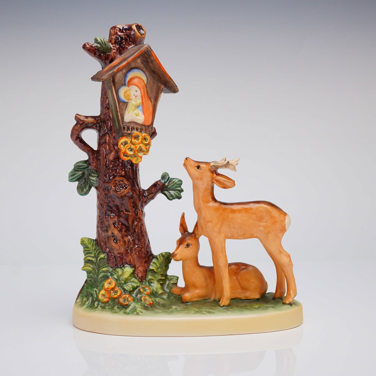 Goebel Hummel Figurine 183 Forest Shrine Waldandacht: A single glazed porcelain figurine, identified as a licensed M. J. Hummel piece, model number 183, titled "Forest Shrine" or "Waldandacht." The figurine was produced by Goebel in West Germany. The com