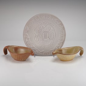 3 Frankoma Oral Roberts Plate & Candle Holders 1971-72