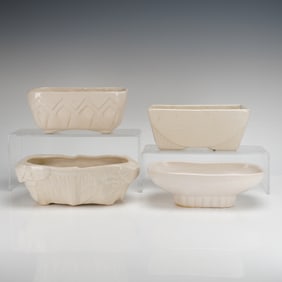 4 McCoy USA Art Pottery Planters & Window Boxes, Cream Glaze