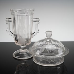 2pc Bryce Higbee Paneled Vase and Covered Dish