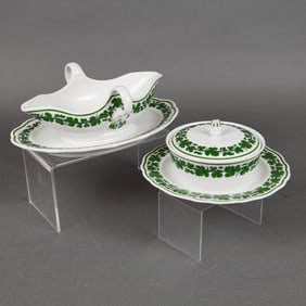 Two Meissen Full Green Vine Porcelain Tableware Pieces