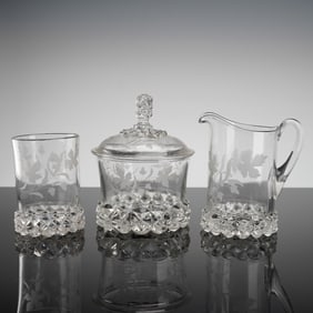 3 American Brilliant Style Cut Glass Creamer, Jelly & Sugar Set