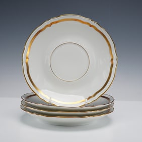 4pc Ceralene Raynaud Limoges Saucers, Marie Antoinette - Gold