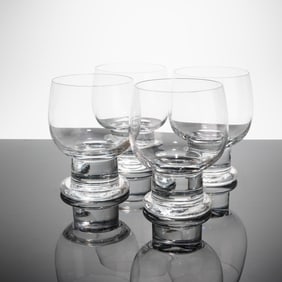 A Collection of 4 Orrefors Intermezzo Crystal Burgundy Wine Glasses