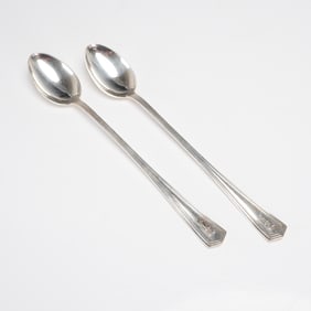 A Pair of Art Deco Sterling Silver Monogrammed Long-Handled Spoons