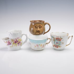 4pc Assorted Antique Moustache Cups and Shaving Cup