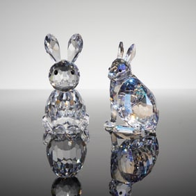 2pc Swarovski Crystal Figurines, SCS Arctic Hare and Mother Rabbit
