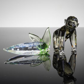 2pc Swarovski SCS Endangered Wildlife Gorilla Cub Companion and Plaque