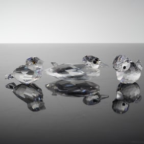 3pc Swarovski Silver Crystal Duck Sparrow Figurines