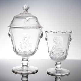 2pc Early American Pressed Glass