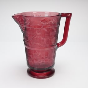 Bryce Wooden Pail Oaken Bucket Ruby Red Pressed Glass Pitcher