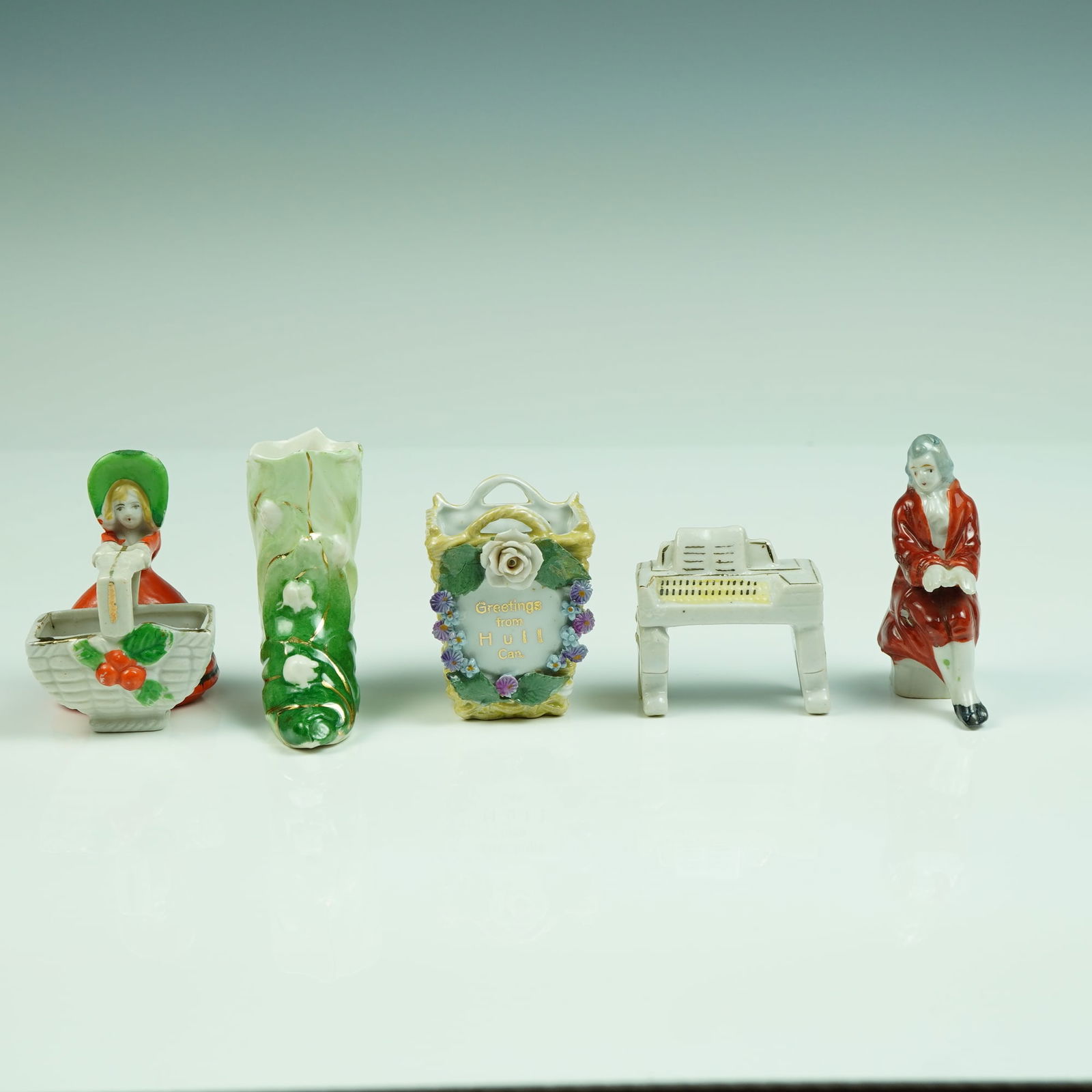 Porcelain Miniatures w/ Hull Canada Basket & Piano w/ Gentleman (1 of 5)