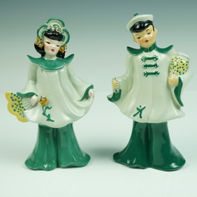 Pair of Florence Ceramics Mid-Century Asian-Inspired Figural Vases