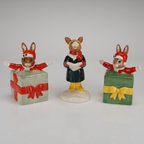 Three 1986 Royal Doulton Bunnykins Christmas Figurines Set DB 103 104 105