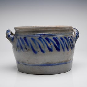 Antique Westerwald Salt Glazed Stoneware Handled Crock Pot