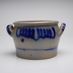 Westerwald German Salt Glazed Stoneware Cobalt Blue Handled Crock