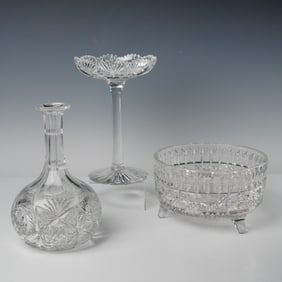 3pc American Brilliant Period Cut Glass Crystal Tableware